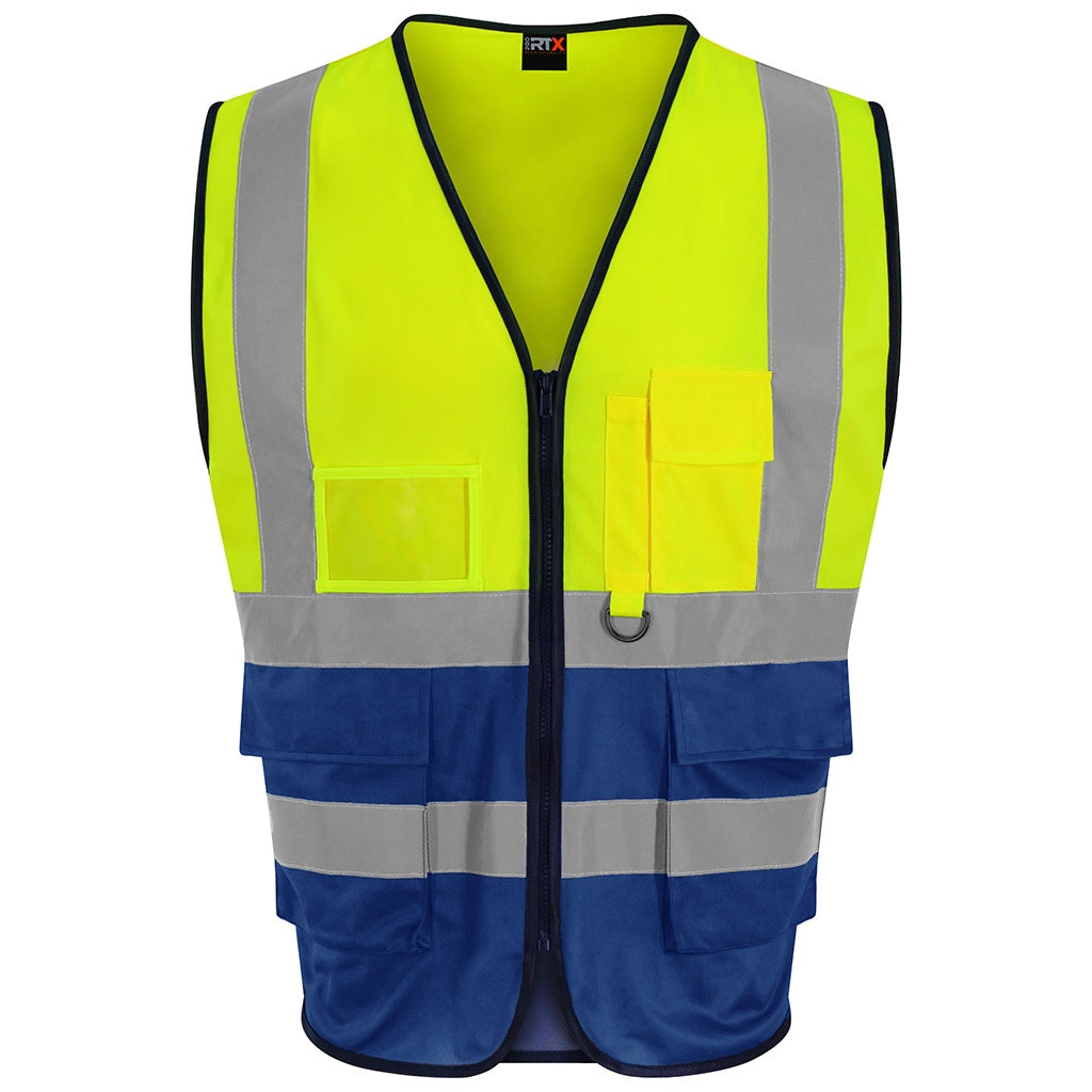 Yellow-Royal Blue - Front - PRO RTX Mens Executive High-Vis Waistcoat