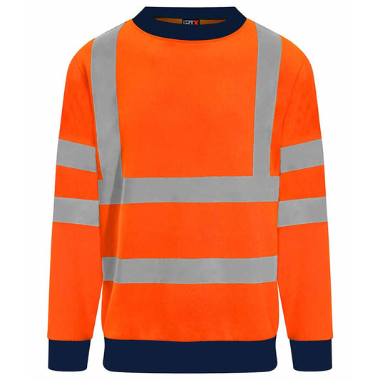 Orange-Navy - Front - PRO RTX Mens Two Tone High-Vis Safety Sweatshirt