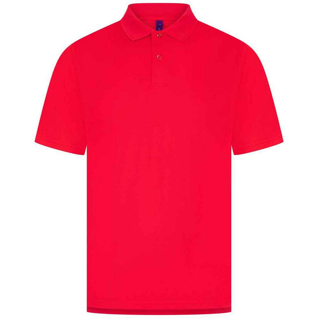 Red - Back - Henbury Mens Pique Polo Shirt
