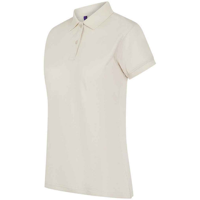 Natural - Back - Henbury Womens-Ladies Pique Polo Shirt