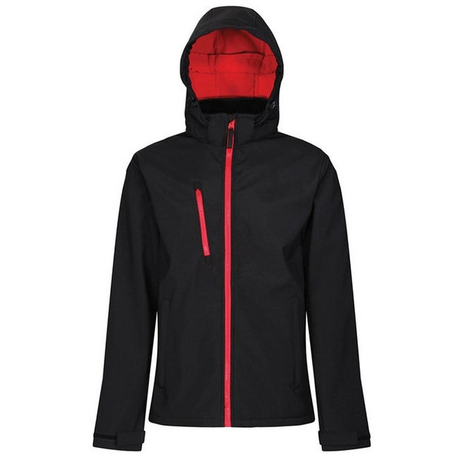 Black-Classic Red - Front - Regatta Mens Venturer Hooded Soft Shell Jacket