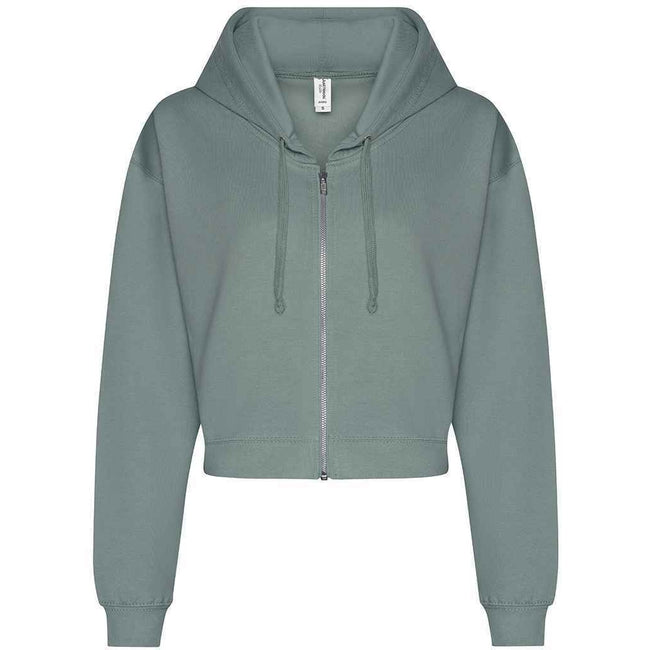 Dusty Green - Front - Awdis Womens-Ladies Cropped Hoodie