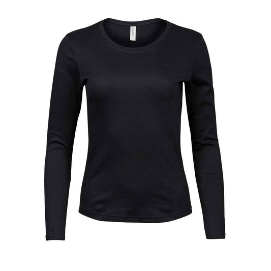 Black - Front - Tee Jays Womens-Ladies Interlock Long-Sleeved T-Shirt
