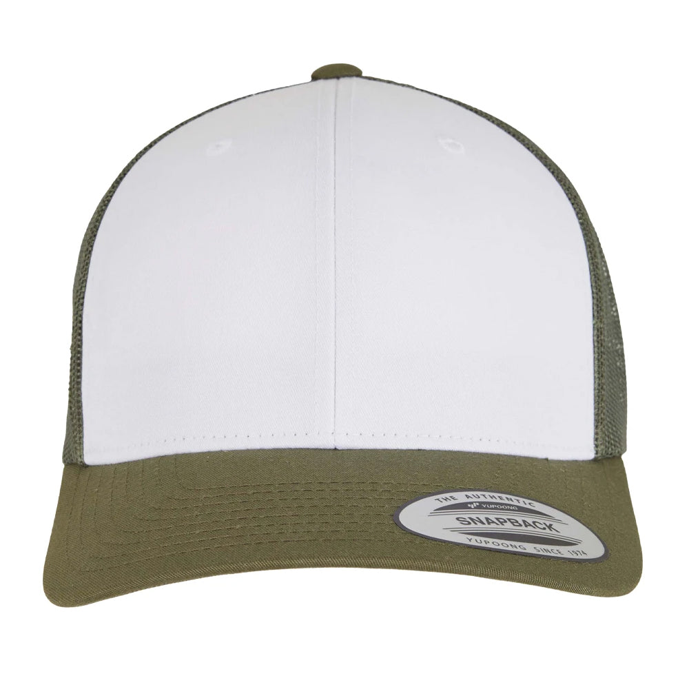 Moss Green-White-Olive Green - Side - Flexfit Unisex Adult Retro Coloured Trucker Cap