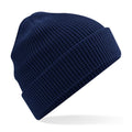 Oxford Navy - Front - Beechfield Cuffed Organic Cotton Waffle Beanie