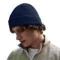 Oxford Navy - Side - Beechfield Cuffed Organic Cotton Waffle Beanie
