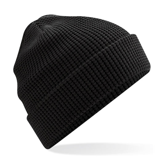 Black - Front - Beechfield Cuffed Organic Cotton Waffle Beanie