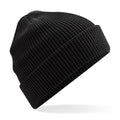 Black - Front - Beechfield Cuffed Organic Cotton Waffle Beanie