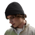 Black - Back - Beechfield Cuffed Organic Cotton Waffle Beanie