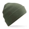 Olive Green - Front - Beechfield Cuffed Organic Cotton Waffle Beanie