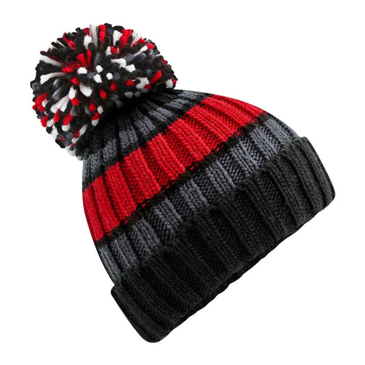 Black Cherry - Front - Beechfield Unisex Adult Hygge Striped Beanie