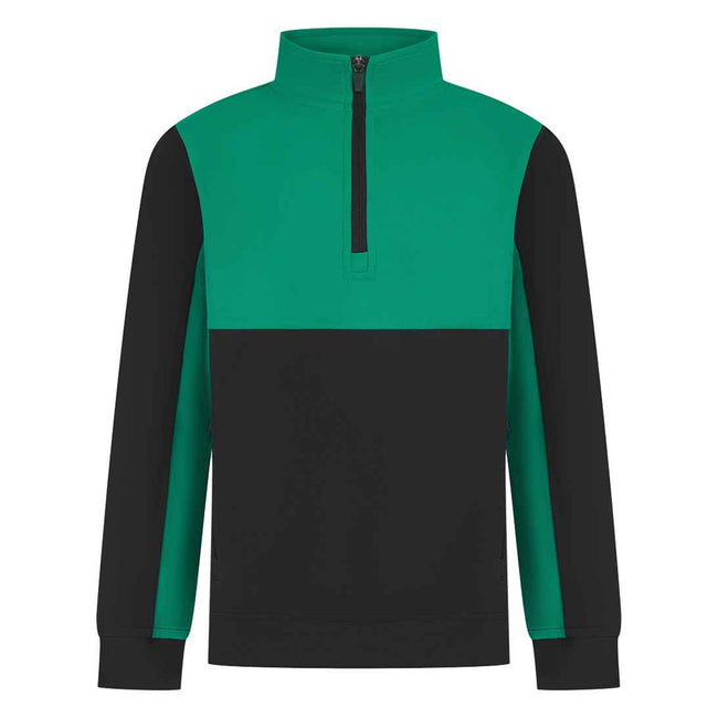 Black-Emerald - Front - Finden & Hales Childrens-Kids Quarter Zip Fleece Top