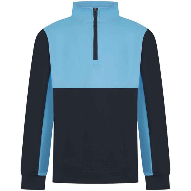 Navy-Sky Blue - Front - Finden & Hales Childrens-Kids Quarter Zip Fleece Top
