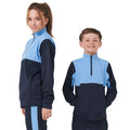 Navy-Sky Blue - Side - Finden & Hales Childrens-Kids Quarter Zip Fleece Top