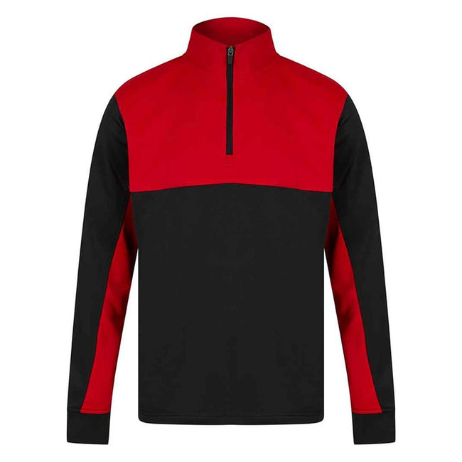 Black-Red - Front - Finden & Hales Childrens-Kids Quarter Zip Fleece Top
