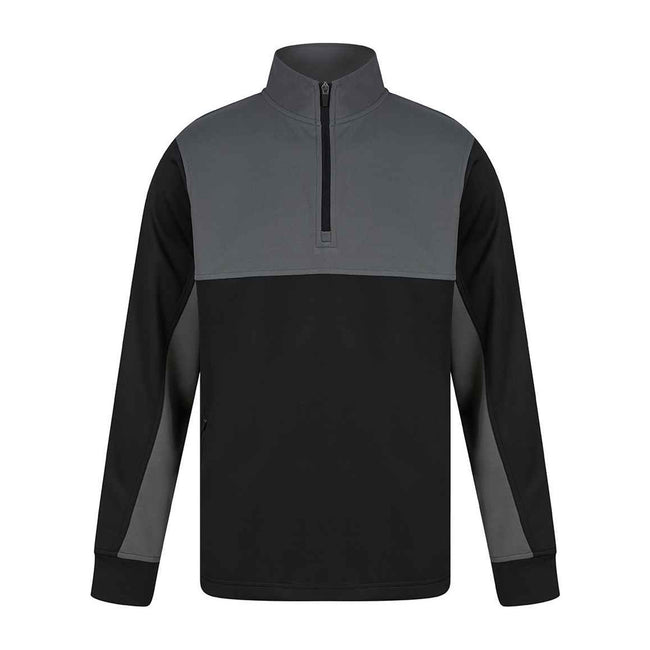 Black-Gunmetal Grey - Front - Finden & Hales Childrens-Kids Quarter Zip Fleece Top