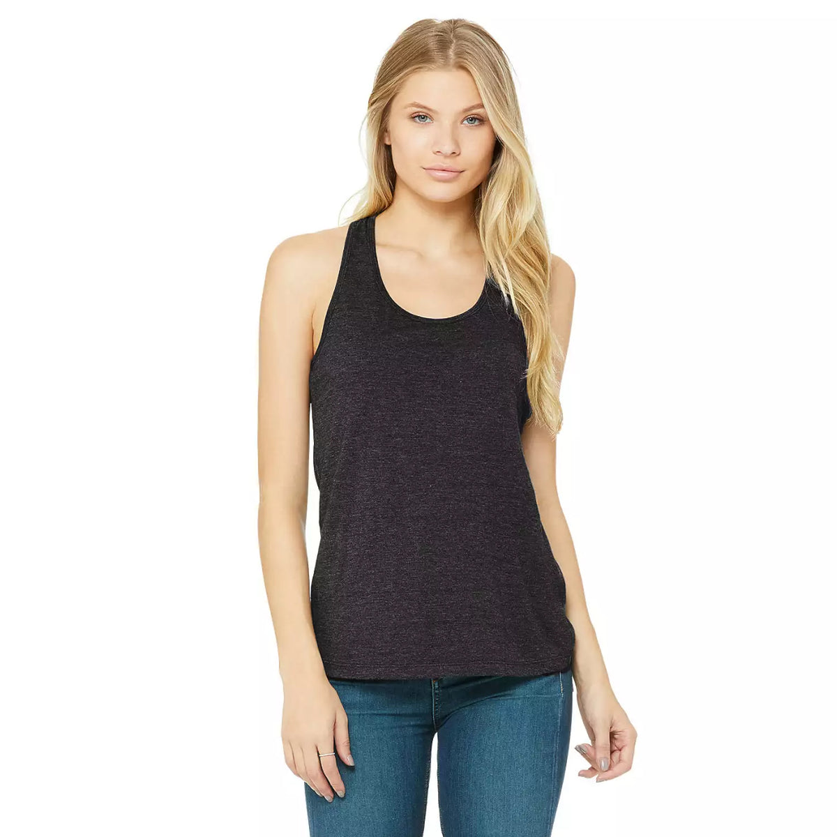 Dark Grey Heather - Side - Bella + Canvas Womens-Ladies Racerback Tank Top