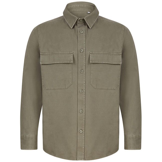 Khaki - Front - Front Row Mens Cotton Drill Overshirt