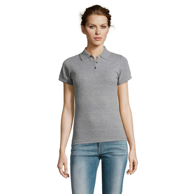 Grey Marl - Side - SOLs Womens-Ladies Prime Pique Polo Shirt