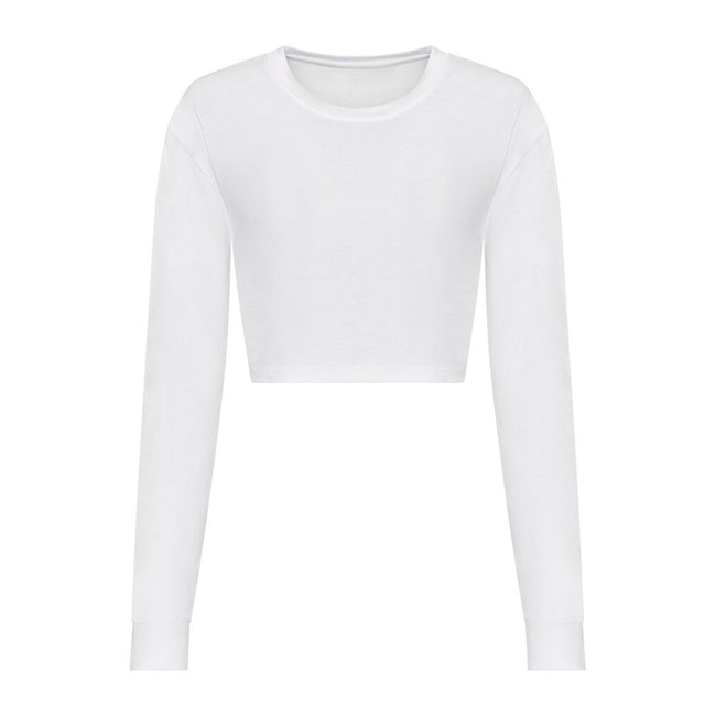 Solid White - Front - Awdis Womens-Ladies Long-Sleeved Crop T-Shirt