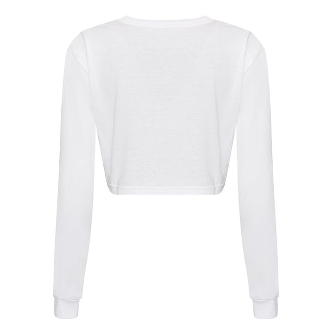 Solid White - Back - Awdis Womens-Ladies Long-Sleeved Crop T-Shirt