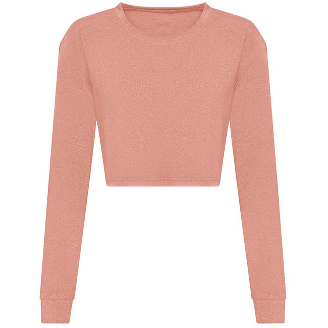 Dusty Pink - Front - Awdis Womens-Ladies Long-Sleeved Crop T-Shirt