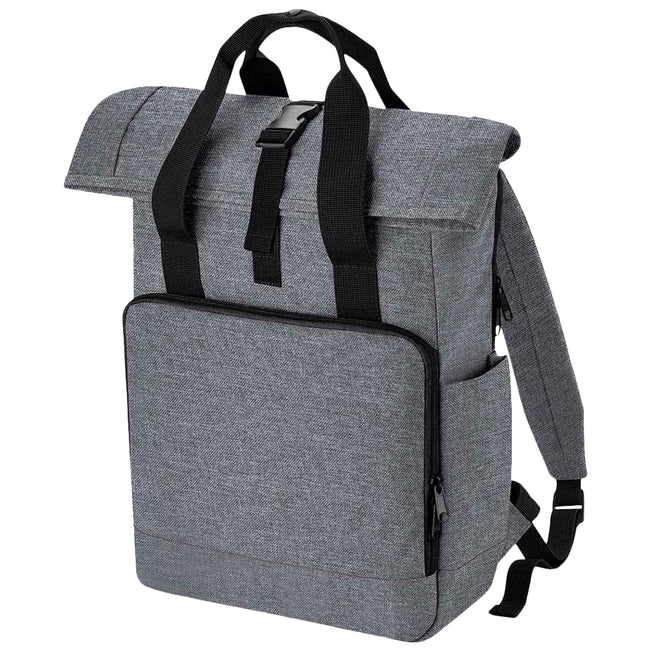 Grey Marl - Front - Bagbase Roll Top Recycled Twin Handle Laptop Backpack
