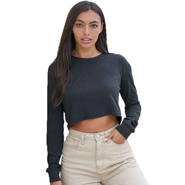 Black - Back - Awdis Womens-Ladies Heather Crop T-Shirt