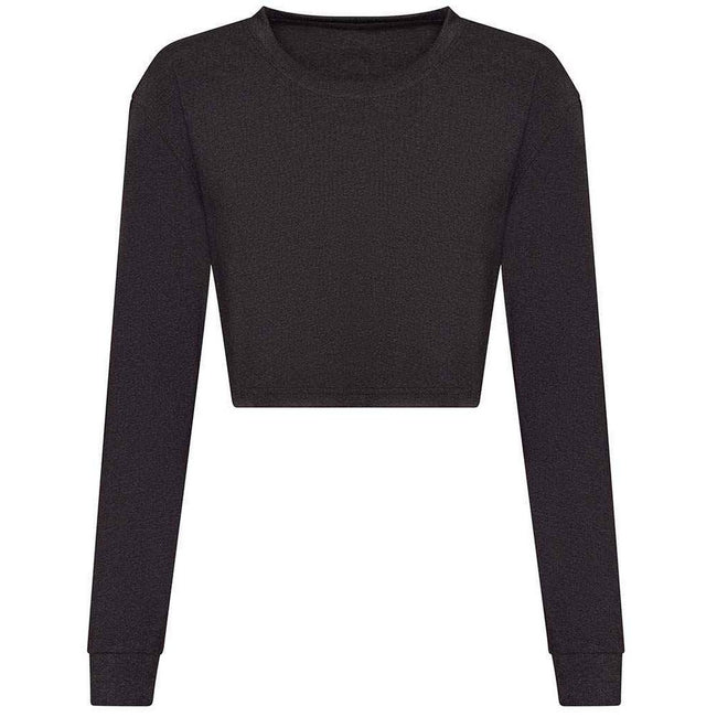 Black - Front - Awdis Womens-Ladies Heather Crop T-Shirt