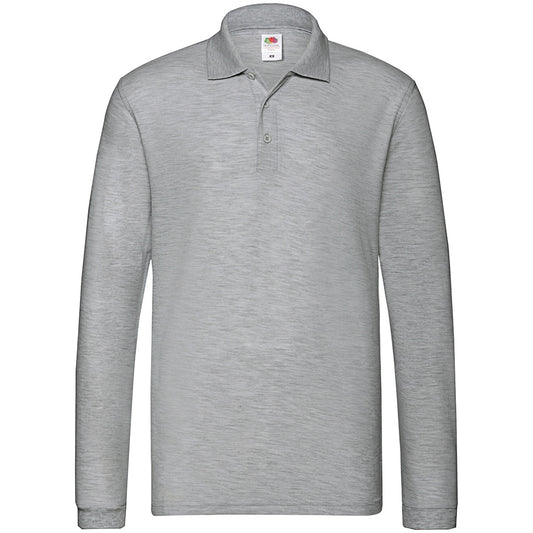 Athletic Heather - Front - Fruit of the Loom Mens Premium Pique Long-Sleeved Polo Shirt