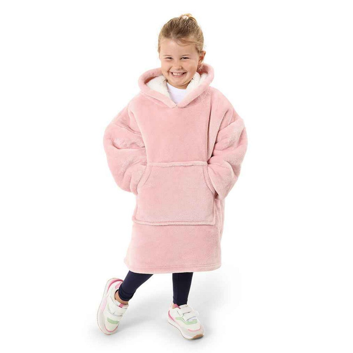 Blush Pink - Side - Brand Lab Childrens-Kids Sherpa Fleece Oversized Hoodie