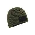 Military Green-Black - Front - Beechfield Fashion Woven Patch Beanie