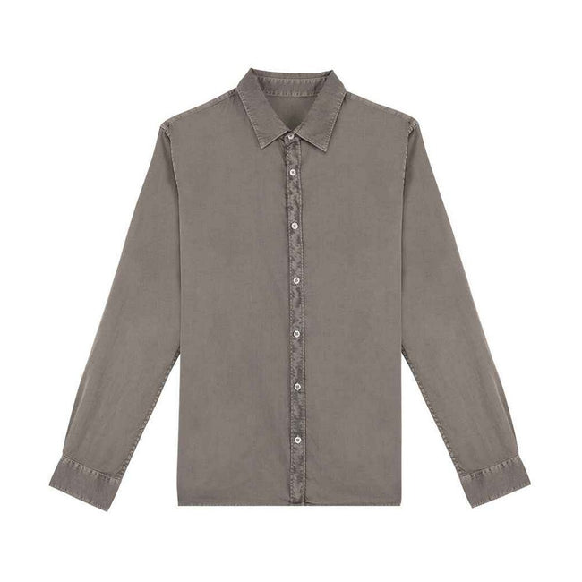 Pale Khaki - Front - Native Spirit Mens Washed Long-Sleeved Shirt