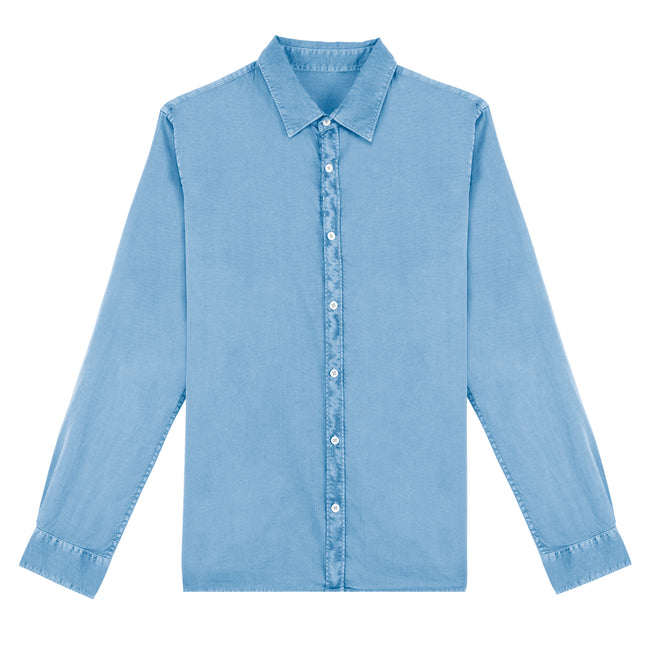 Cool Blue - Front - Native Spirit Mens Washed Long-Sleeved Shirt