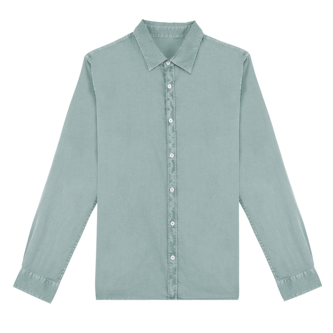 Jade Green - Front - Native Spirit Mens Washed Long-Sleeved Shirt
