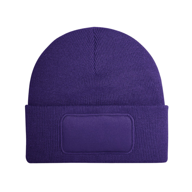 Purple - Front - Beechfield Unisex Adult Patch Beanie