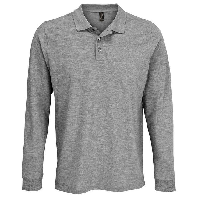 Grey Marl - Front - SOLS Unisex Adult Prime Pique Long-Sleeved Polo Shirt