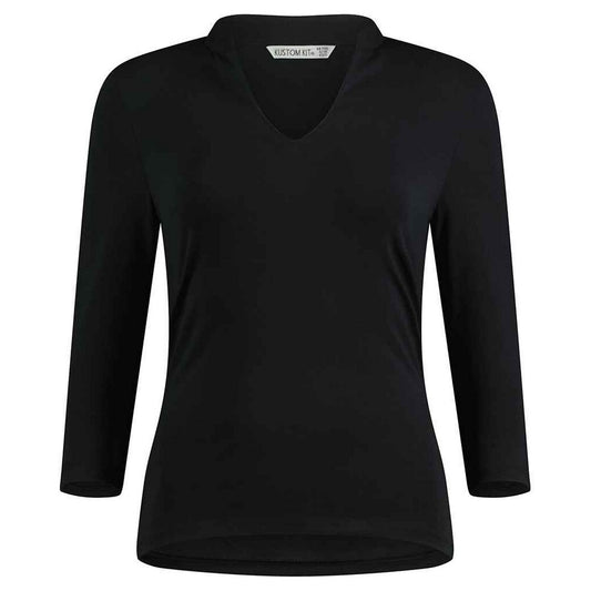 Black - Front - Kustom Kit Womens-Ladies Mandarin Collar 3-4 Sleeve Top