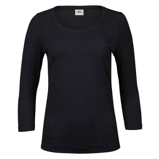 Black - Front - Tee Jays Womens-Ladies Stretch 3-4 Sleeve T-Shirt