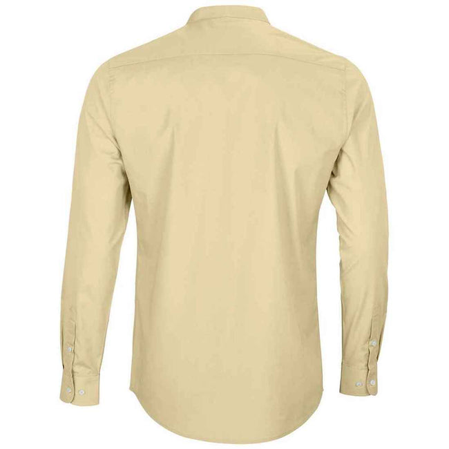 Beige - Back - NEOBLU Mens Poplin Bart Mao Collar Long-Sleeved Formal Shirt