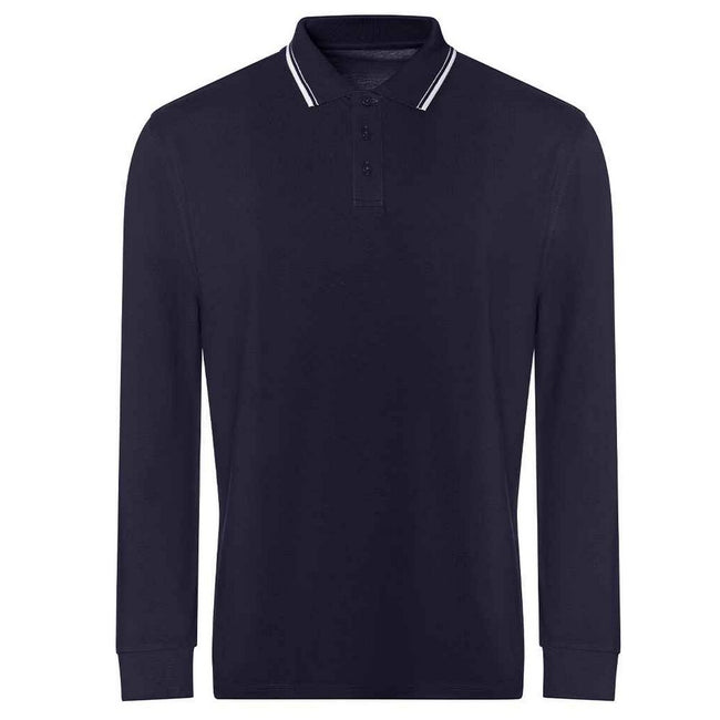 Oxford Navy-White - Front - Awdis Mens Tipped Long-Sleeved Polo Shirt