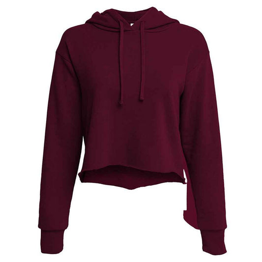 Maroon - Front - Next Level Apparel Womens-Ladies Laguna Raw Edge Crop Hoodie