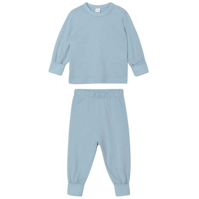 Dusty Blue - Front - Babybugz Baby Shoulder Poppers Long Pyjama Set