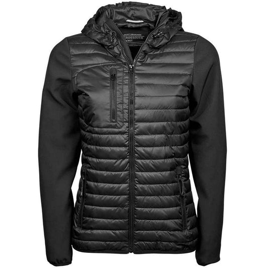 Black - Front - Tee Jays Womens-Ladies Crossover Hooded Jacket