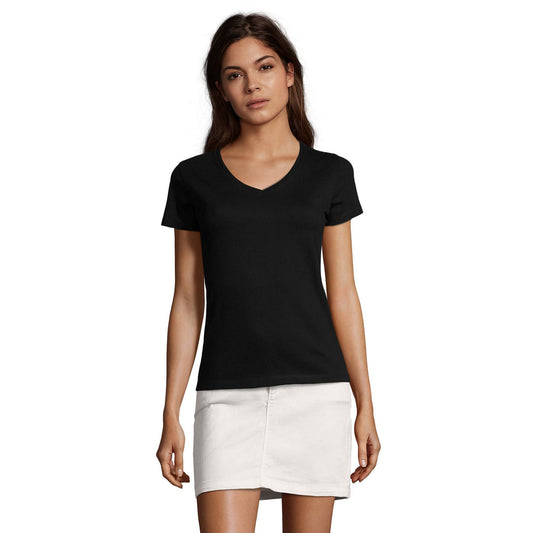 Deep Black - Front - SOLS Womens-Ladies Imperial V Neck T-Shirt