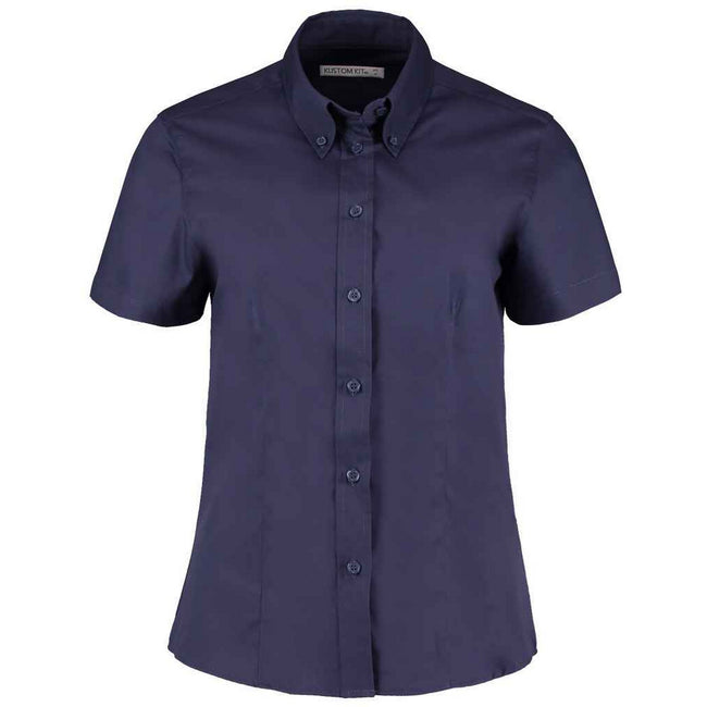 Midnight Navy - Front - Kustom Kit Womens-Ladies Premium Oxford Tailored Short-Sleeved Shirt