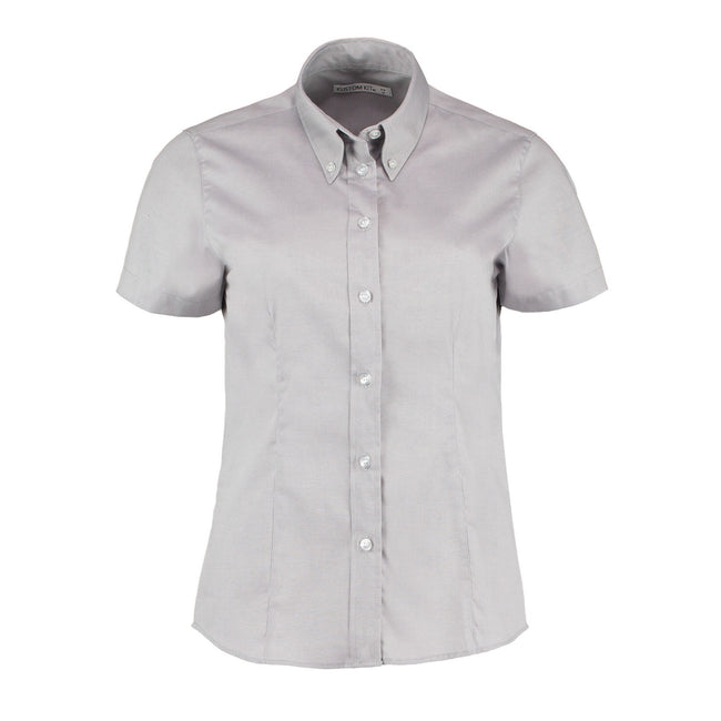 Silver - Front - Kustom Kit Womens-Ladies Premium Oxford Tailored Short-Sleeved Shirt