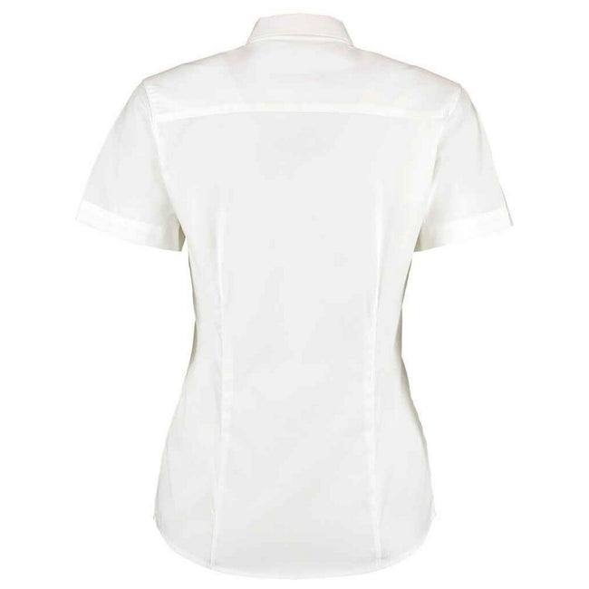 White - Back - Kustom Kit Womens-Ladies Premium Oxford Tailored Short-Sleeved Shirt