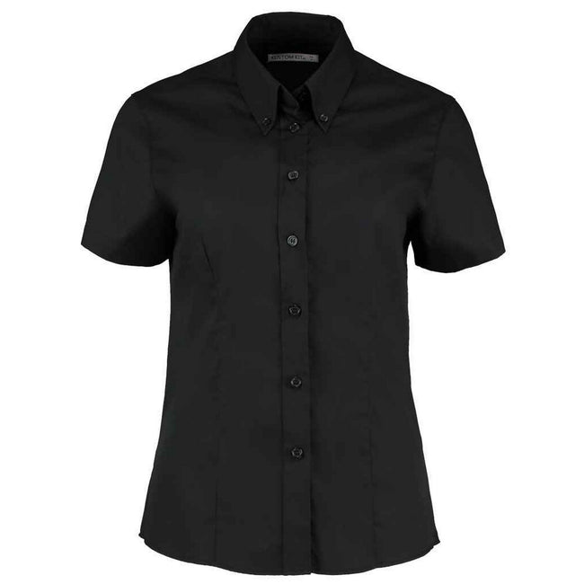Black - Front - Kustom Kit Womens-Ladies Premium Oxford Tailored Short-Sleeved Shirt