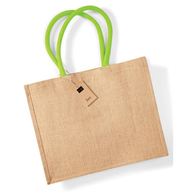 Natural-Lime Green - Back - Westford Mill Classic Jute Shopper Bag